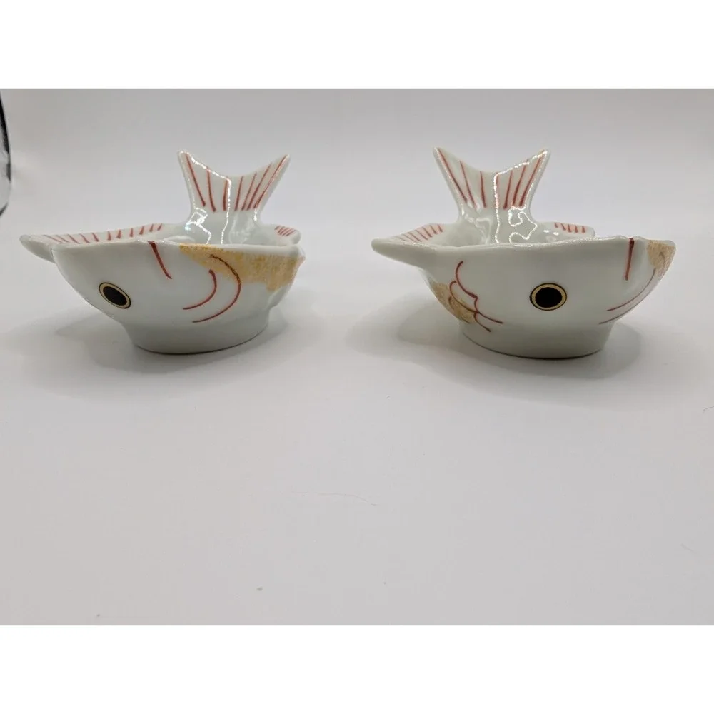 Arita Ware Koraku Kiln Japanese Sea Bream Tai Fish Small Dipping Sauce Plates 2